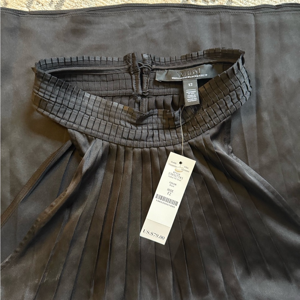 White House Black Market Black Pleated Blouse